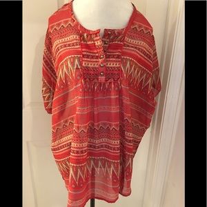 Intro Red & Tan Sheer Blouse